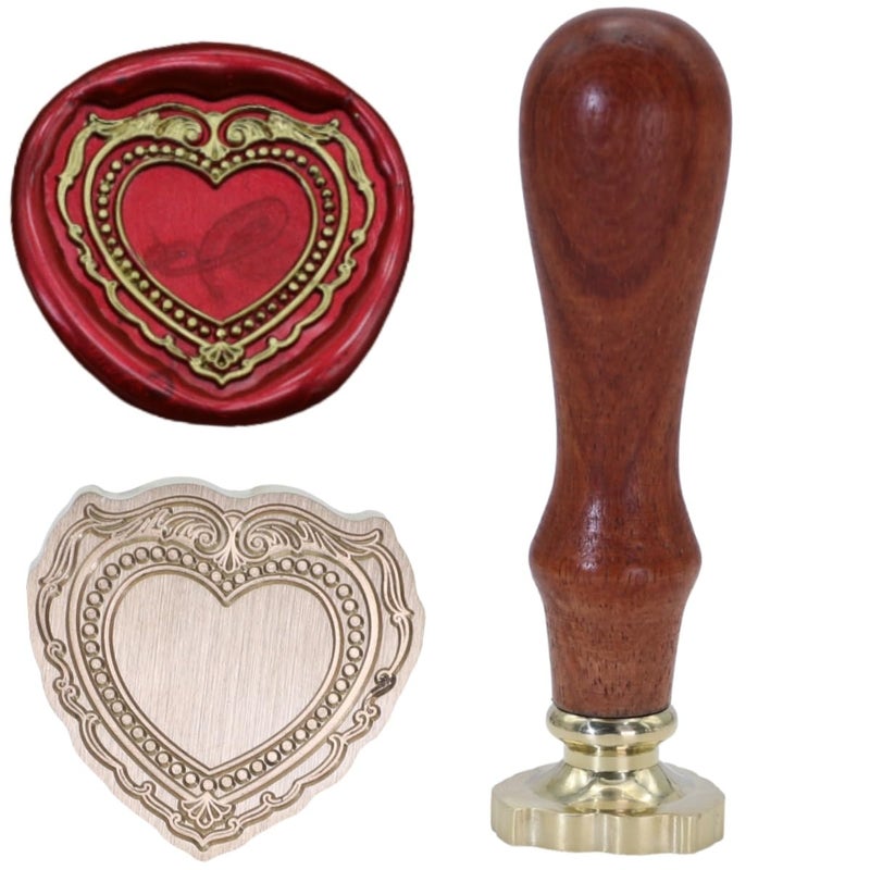 Atopbb Romantic Vintage Embossed Frame Wax Seal Stamp - Heart 3D Relief Photo Frame Seal Stamps with Wood Handle, Retro Sealing Wax Stamp for Wedding Invitations, Scrapbooking, Letters(F16) - Image 1